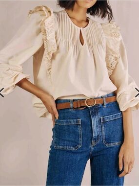 The Westside Eyelet Ruffle Top - Size Xs